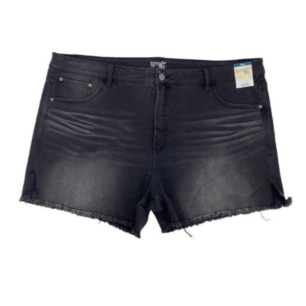 Terra & Sky Women's Black Jean Shorts Plus Size 26W Cut Off Stretch NEW